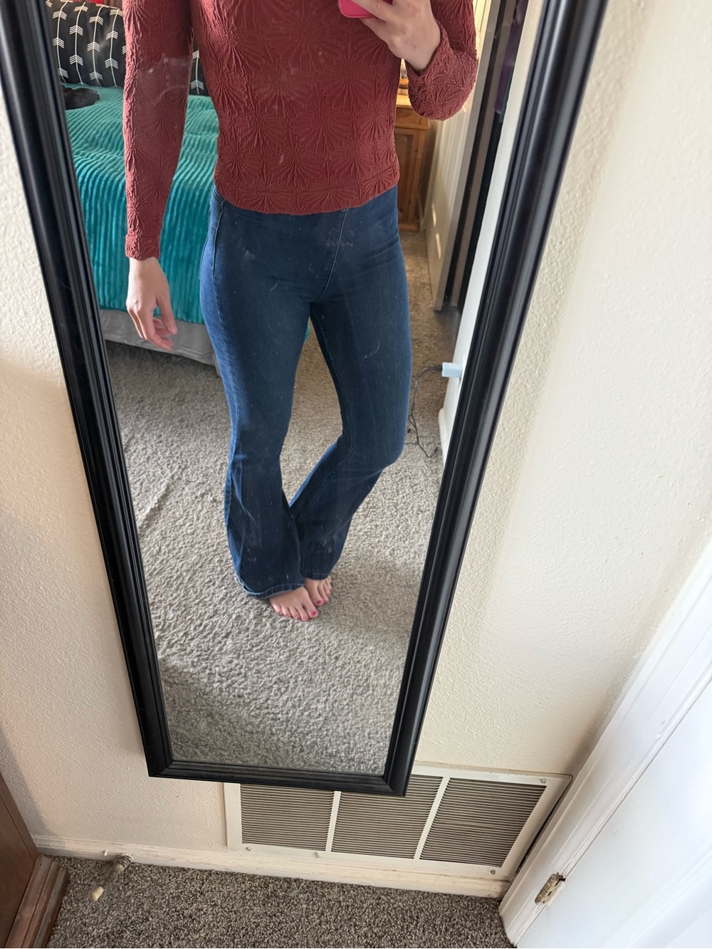 Free People Dark Blue High-Rise Flare Jeans